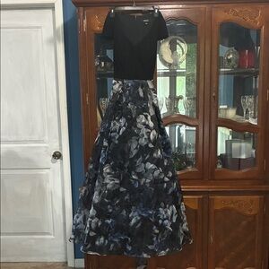 Elegant Black and Blue Floral Dress
